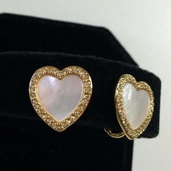 CAROLEE HEART SHAPED MOTHER OF PEARL EARRINGS GOLD PLATED CLIP ON - Picture 2 of 9